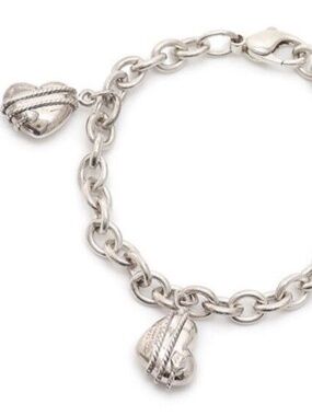 Tiffany & Co. Sterling Silver 3 Puffed Hearts and Arrow Tag Charm Bracelet